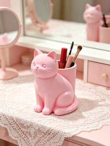 Cute Cat 3D Printed Pen Holder, Creative Cartoon Cat Design, Desktop Storage For Pens, Makeup Brushes, Lipsticks, Multiple Colors Available, Desk And Vanity Decor, Niche Healing Gift For Girls - Multicolor - View 13
