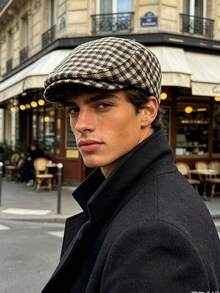 OBOVAY 1pc Men's Wool Plaid Newsboy Cap, Autumn New Vintage Artistic Flat Cap, Suitable For Daily Streetwear - Multicolor - View 7