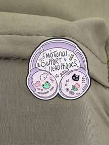 1pc Cute "EmotionalSupport Headphones" Enamel Pin,Cartoon Frog And Black Cat Stamp Badge,Fashion Accessory For Clothes And Bags,Gift For Music Lovers - Multicolor - View 6