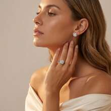 MDFUN White Gold‑Plated CZ Bridal Jewelry Set,2 Stackable Halo Rings+1 Pair Stud Earrings,Square/Round Design For Women Wedding Party - A-chunky Stud Earrings + Ring - View 3
