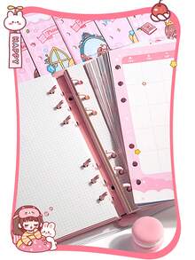 1 Cute Waterproof Cover Material Notebook, Highly Attractive Girls Loose-Leaf Planner, Detachable Loose-Leaf Design, Portable Notepad, Spiral-Bound Detachable Notebook, Girly Style Planner (Random Color Shipped) - 1 Set - View 9