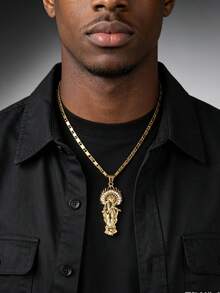 1pc Men's Hip-Hop Style Flame Halo Virgin Mary Necklace, Shiny Party Accessory For Men, Daily Catholic Faith Jewelry, Hip-Hop Outfit Accessory - Yellow Gold - View 1