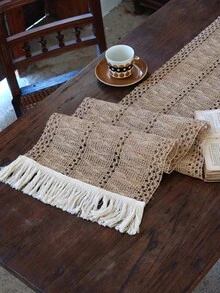 Nordic Bohemian Striped Table Runner, Hand-Woven Tassel Style, Suitable For Dining Table, Round Coffee Table, Rustic Home Decor, Perfect For Wedding Reception, Outdoor Party, Home And Restaurant Decoration, Kitchen Dining Table Centerpiece - Khaki - View 8