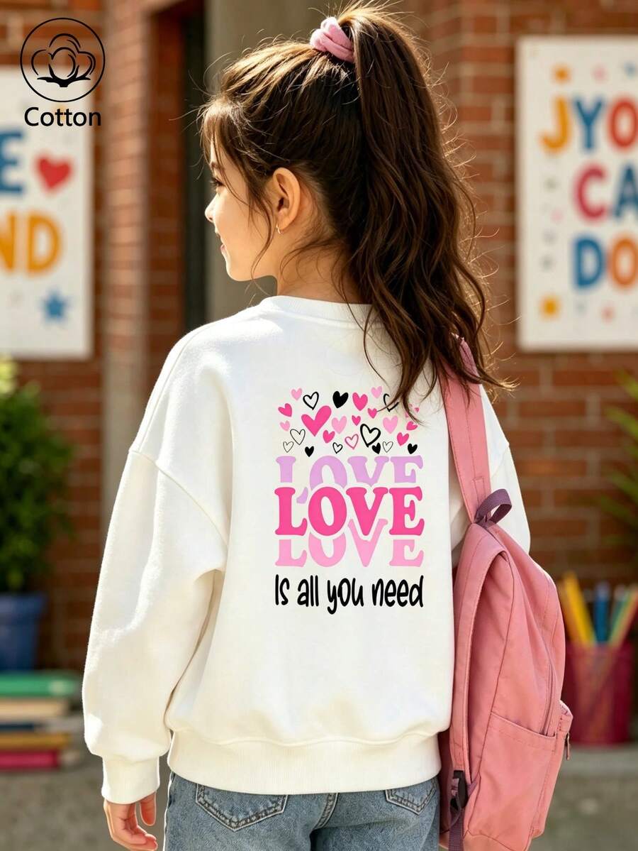LOVE Is All You Need سويت شيرت رومانسي بتصميم قلوب متعددة الطبقات - أبيض - مشاهدة 1