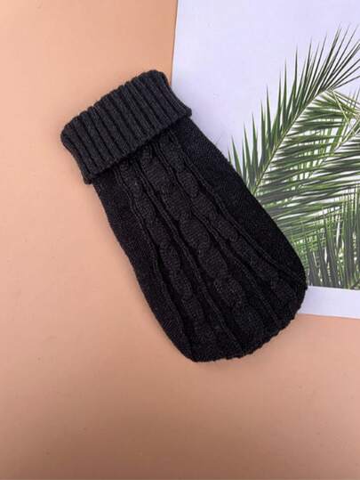 1pc Black 3D Cable Knit Cable Rope Sweater, Suitable For Small And Medium Dogs Teddy Bichon Chihuahua, Solid Color Cute Puppy Clothes