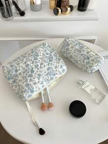 1 túi đựng mỹ phẩm khóa kéo vải polyester mềm họa tiết hoa Begonia màu xanh, túi đựng đồ trang điểm, hộp bút cho học sinh, tiện lợi mang theo dùng tại nhà và du lịch, phù hợp cho nữ, dùng quanh năm, cho ký túc xá sinh viên, quà tốt nghiệp, quà sinh nhật - Màu xanh nhạt - Xem 8