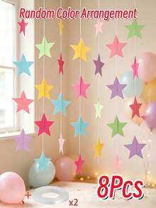 16/12/10/8/5 Pieces Pastel Star And Pentagon Confetti, Paper Garland For Parties And Christmas - Macaron-colored Stars - View 11