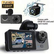3-Channel 1080P Front And Rear Built-In Dash Cam, 3-Way Car Camera With 32GB Memory Card, Infrared Night Vision, 24/7 Parking Monitoring, G-Sensor, Loop Recording, Suitable For Cars And Trucks, 150mAh Battery Capacity - Dashcam - View 13