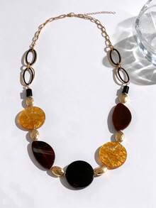 1pc Boho Statement Women's Long Necklace,Vintage Golden Chain Amber Acrylic Geometric,Adjustable Stacked Layered Jewelry For Daily Vacation Date Party - Multicolor - View 4