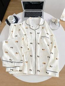 Women Pajama Sets - Polka Dot Dachshund - Long Sleeve & Pants Set - View 3