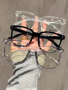 1/3 Pair Large Square Frame Non-Prescription Glasses, Retro Academic Style Frames, Slimming, Suitable For Daily Wear - Clear - View 7