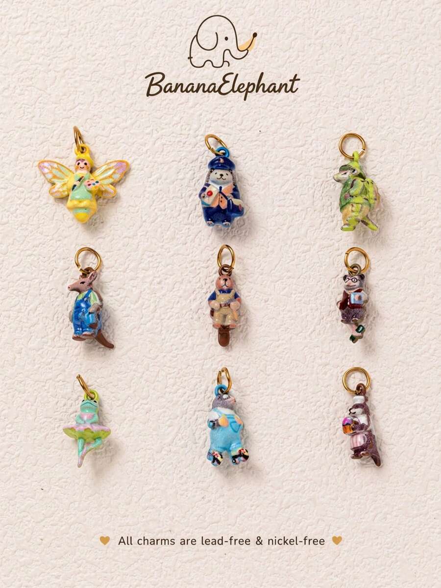 1pc Vintage Fairy Tale Hand-Painted 3D Animal Pendant, Colorful Enamel ...