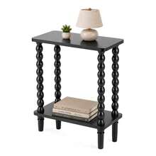 2 Tier Narrow Side Table 40x20x53cm Bobbin Leg Small Space - Black - View 2