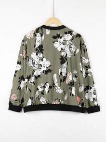 Plus Size Women Zip-Up Casual Everyday Printed Jacket Vacation - Green - View 4