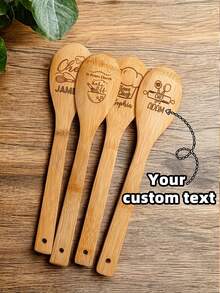 1pc Personalized Bamboo Cooking Spoon, Bamboo Kitchen Spoon, Can Engrave Name, Letter Or Text, Kitchen Utensil, Ideal Gift For Mom And Cooking Enthusiasts - Multicolor - View 1