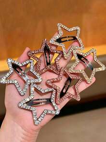 6/2 Pcs Sparkly Rhinestone Star Hair Clips, Cute Y2K Crystal Star Snap Barrettes, Glitter Metal Hairpins Hair Accessories For Women Girls - Multicolor - View 13