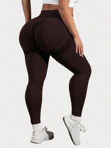 TNTOR Plus Size High Waist Lifting Fitness Yoga Pants For Women, High Waist Design With Abdomen Control Fall Sports - Chocolate Brown - View 4