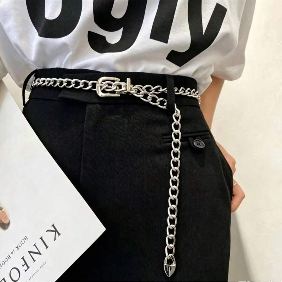 Fashionable Metal Thick Chain Plus Size Belt Lady Dress Shirt Decorati - Silver - View 1