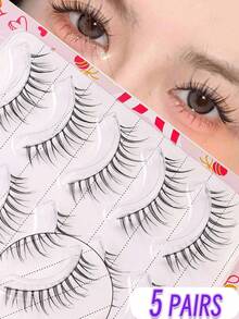 5 Pairs Manga Style EyeLashes With Black Band Natural Long Cosplay Makeup Cross Big Eye Lashes And Full Strip False Eyelashes 4-12MM - Black - View 3