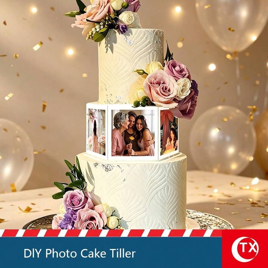 TX 1 طقم 8 قطع إطارات صور أكريليك شفافة، حوامل الكعكة، فاصل طبقات الكعكة سداسي الشكل DIY، ديكور منضدي لكعكة الزفاف والعيد الميلاد والتخرج والذكرى السنوية، عرض الكعكة المخصصة