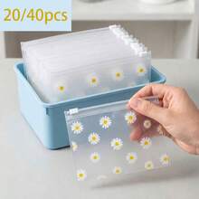 20/40pcs Daisy Pattern Frosted Plastic Zipper Bags Reusable Transparent Storage Bags, Suitable For Cosmetics Jewelry Hair Additions Office Supplies Crafts Stationery Organization - Multicolor - View 7