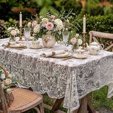 1pc Polyester Tablecloth, Elegant White Lace, Floral Pattern, Embroidered Design, Machine Made, Home Tablecloth, Square/Rectangular, Suitable For Wedding, Birthday, Thanksgiving, New Year, Home Decor, Hawaiian Theme - Apricot Embroidery - View 6