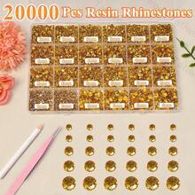 24pcs Gold Rhinestones, Stunning Handmade Clothing Decoration Set, Assorted Sizes Mixed Jelly Resin Gemstones, Gold Gemstone Decor, Flat Back Resin Rhinestones For Handmade Clothing DIY And Face Makeup - Golden Yellow - View 2