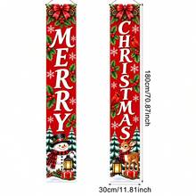 Merry Christmas Porch Banner Set, Snowman & Reindeer Christmas Tree Door Curtain, Red Bow Holly Snowflake Design, Wall Decor, Fireplace Decor, Room Decoration, Christmas Holiday Decorations - A - View 9
