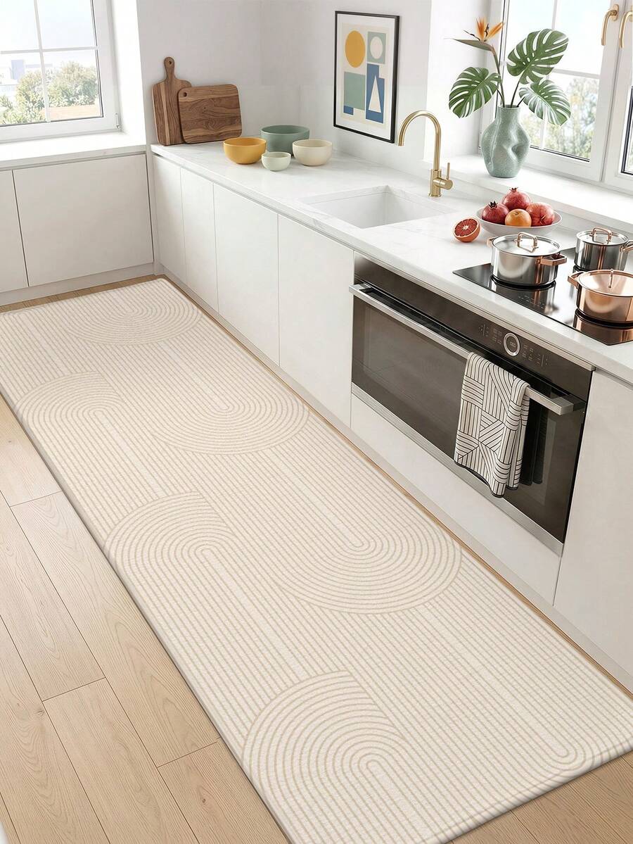1 buah Karpet Panjang Berpola Geometris Warna Beige, Keset Dapur, Keset Pintu, Serbaguna untuk Kamar Mandi/Dapur/Luar Ruangan/Lorong/Kamar Tidur/Ruang Tamu, Dapat Dicuci dengan Mesin, Mudah Dibersihkan, Karpet Anti Selip, Dekorasi Rumah Musim Gugur untuk Kamar Tidur, Dekorasi Natal Musim Gugur/Musim Dingin