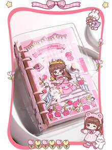 1 Cute Waterproof Cover Material Notebook, Highly Attractive Girls Loose-Leaf Planner, Detachable Loose-Leaf Design, Portable Notepad, Spiral-Bound Detachable Notebook, Girly Style Planner (Random Color Shipped) - 1 Set - View 1