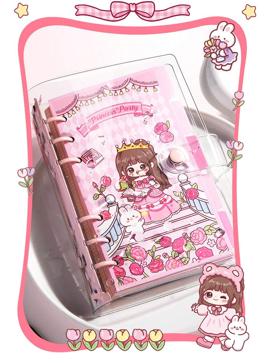 1 Cute Waterproof Cover Material Notebook, Highly Attractive Girls Loose-Leaf Planner, Detachable Loose-Leaf Design, Portable Notepad, Spiral-Bound Detachable Notebook, Girly Style Planner (Random Color Shipped) - 1 Set - View 1