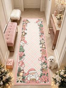 1pc Pink Floral Runner Rug, Hallway Long Carpet, Carpet, Home Decor, Living Room Area Rug, Room Decoration, Washable Rug, Christmas Gift - Pink Floral - View 2