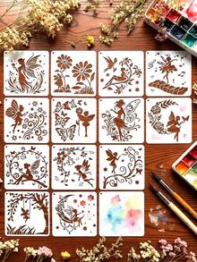 16pcs Fairy Painting Stencils, DIY Suitable For Wood, Canvas, Wall, Notebook, Greeting Card, Gift Box, Fabric, Desktop, Window, Furniture, Classroom, Planner. Back To School Season Handmade Creative Painting Spray Printing Tool Masking Board Reusable - Elf Fairy - View 4
