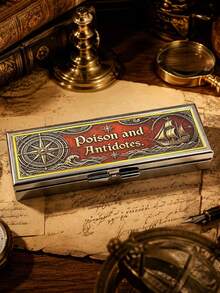 "Poisons And Antidotes" Printed Pill Box, Vintage European Style Pill Dispenser, Portable Pill Dispenser, Precise 1-2 Pill Dispenser, Convenient Medication Storage Box, Easy-To-Use Design, Plastic Material, Portable Travel Pill Box, Dispensing Box, Large Capacity Medication Box, Christmas Gift, Gift For Friends - Multicolor - View 2