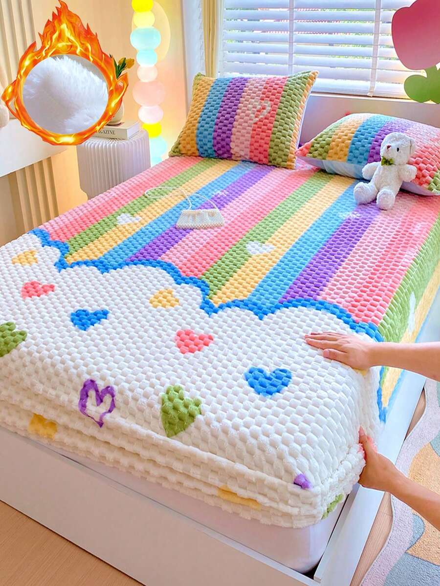 1pc Autumn/Winter Thickened Faux Rabbit Fur Fitted Mattress Cover (Single Fitted Sheet), Soft And Delicate, Instant Warmth, Breathable And Moisture-Wicking, Deep Pocket Elastic Fitted Sheet, 360° Non-Slip Mattress Cover, Perfect For Bedroom Decor, Easy To Remove And Machine Washable