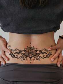 1pc Temporary Tattoo, Temperature Sensitive Color Changing Lotus & Evil Eye Waist Floral Pattern Black To Pink, Realistic Fake Tattoo Design, For Daily, Bachelorette Party Favors, Music Festival, Game, Graduation Gift, Lasts 3-5 Days - Multicolor - View 6