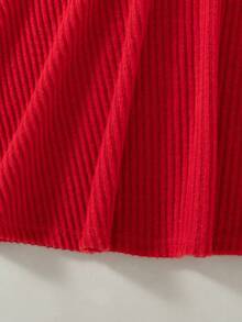 Girls' Christmas Off-Shoulder Fitted Flared Dress, New Year Princess Dress, Autumn/Winter - Red - View 8