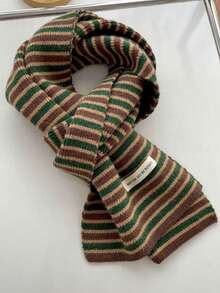 1pc Women's Striped Knit Scarf, Soft & Warm Contrast Color Striped Neck Warmer, Lightweight Long Style, Suitable For Autumn/Winter Daily Wear - Multicolor - View 5