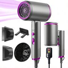 Professional Negative Ion Hair Dryer With Diffuser, Concentrator Nozzle And Hanging Hook, Designed For Curly Hair. Ceramic Technology Nozzle For Fast Drying, Salon-Quality Results. Lightweight, Quiet, Foldable, Convenient For Travel. - US A Type Plug(110-127V) - View 14