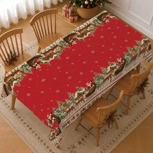1pc Christmas Winter Santa Village Snow Scene Pattern Tablecloth, Stain-Resistant Dining Table Decor Cloth, Suitable For Kitchen, Dining Table, Coffee Table, TV Stand, Entryway, Party Holiday Decoration, Home Decor, Christmas Gathering - Multicolor - View 6