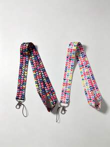 1pc Colorful Heart Print Lanyard, Cute Pattern Neck Strap With Metal Hook, Phone Lanyard, Student ID Badge Holder, Hospital Work ID Anti-Loss Strap, Nurse Day Gift, Suitable As Gift Or Daily Use - Multicolor - View 2