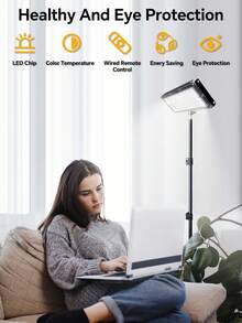 LED Reading Floor Lamp, 62" Standing Lamp - Adjustable Color Temperature & Dimmable Brightness Modern Floor Lamps, USB-Powered Floor Lights With Auto Timer & Adjustable Height Tripod Stand, Work Light For Home, School, Office, Living Room & Bedroom - Black - View 3