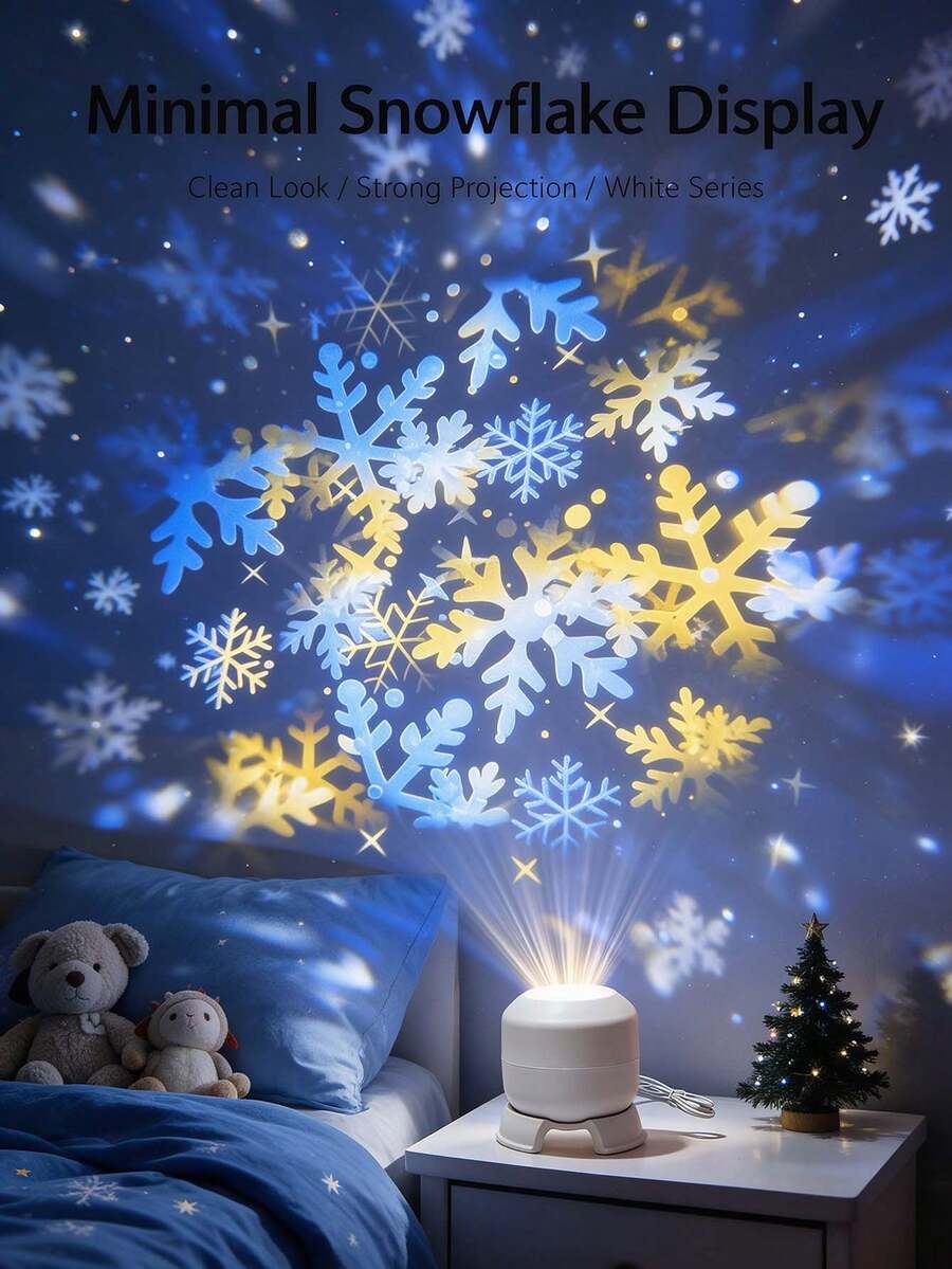 1pc LED Snowflake Projection Night Light, Dynamic Projection Lamp, USB Powered Adjustable Atmosphere Light, Suitable For Living Room And Game Room Decoration, Snowflake Theme Projection Light, Wall Rotating Decoration, 360° Rotating Dynamic Pattern Light & Shadow Decoration, Lighting, Lamp, Bedroom Lighting, Birthday, Party, Photography Lighting, Bulb, Christmas, Snowflake, Light, Projector, Suitable For Ceiling, House, Room, College, Holiday, Living Room, Bedroom, Event
