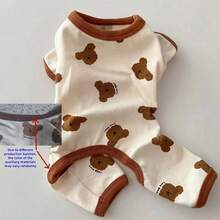 1pc Pet Dog Clothes Autumn Winter Small Dog Four-Legged Print Bear Home Wear - White - View 5
