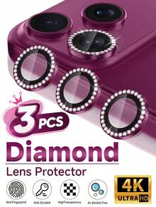 3 Packs [2026 New] 9H Tempered Glass Diamond Camera Lens Protector Compatible With Iphone 18 Pro Max/18 Pro, Ultra Thin, Scratch Resistant, Anti-Fingerprint, Shatterproof, Individual Metal Lens Covers, HD Clear, Bubble Free, Easy Install, Case Friendly, Cherry Red, Birthday Gift For Women - Burgundy - View 1