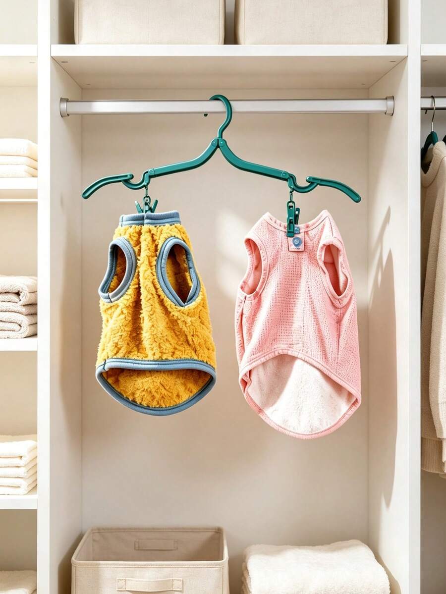 1pc Heavy-Duty Foldable Pet Clothes Hangers - Adjustable Thickened Multi-Function Dog Cat Hangers With Short Neck, Space-Saving Collapsible Rack For Pet Sweaters, Dresses & Coats - Multicolor - View 1