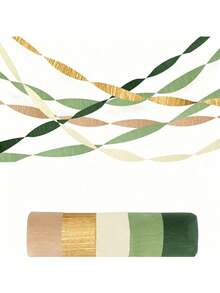 5 Rolls, 1000 Inches Per Roll, Sage Green And Gold Crepe Paper Ribbon, Suitable For Birthday, Camping, Bridal Shower, Wedding, Bachelorette Party, Engagement Forest Theme Party Decoration - Multicolor - View 2