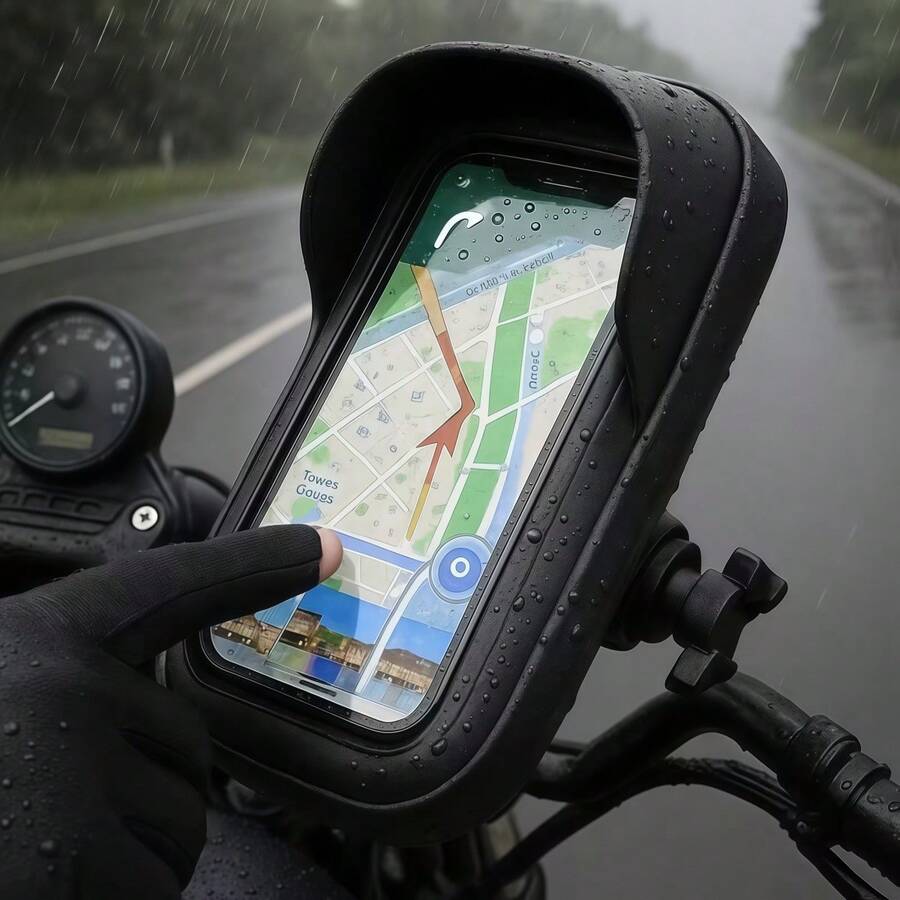 1PC Sturdy Waterproof Motorcycle Phone Holder - ABS Handlebar Mount With Detachable Shoulder Strap And Dry Bag, 360° Rotatable, Touchscreen Compatible, Durable PC Fabric Material, Suitable For Bicycle And Motorcycle Accessories, Motorcycle Phone Holder Waterproof, Phone Mount, Motorcycle Mobile Phone Holder, Cell Phone Holder, Car Accessories, Secure Grip, Reinforced Structure