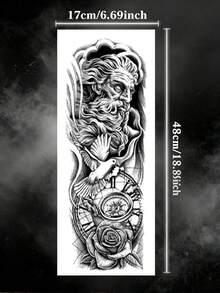 Full Arm Sleeve Temporary Tattoo Stickers, Gothic Black Sketch Compass Clock Rose Skull Wolf Pattern, Waterproof Disposable Fake Body Art Tattoos For Men Women, Lasts 2-5 Days For Party Vacation - Black - View 8