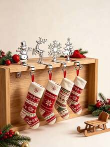 Christmas Stocking Hooks, Fireplace Hooks With Reindeer, Snowman, Tree And Snowflake Patterns, Christmas Fireplace Stocking Holder, Holiday Party Home Decor - Multicolor - View 5